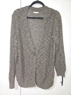 Maurices Olive Open-Knit Button Cardigan